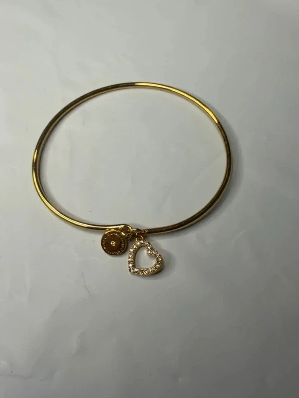 Michael Kors Gold Tone Crystal Heart Charm Bracelet and Heart Stud Earrings Set